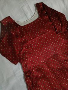 Maroon A- Line kurta, Dotted Top - Square Neck