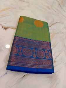 Softy Boota Silk Saree - Green & Blue
