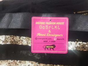 Black Sequin Stripe Saree