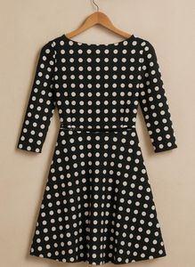 Retro Charm: Black/white Polka Dot Boat Neck Dress