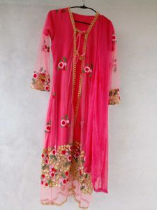 Embroidered Pink Shrug Kurti