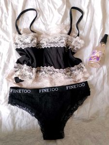 branded black lace lingerie set.