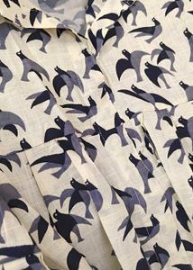 Cream Bird Printed Empire Top