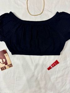 Textured Black Crop Top