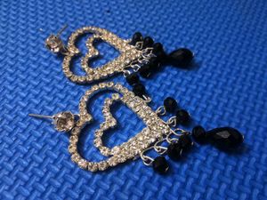 Double Heart White Stone Earrings| Hangings