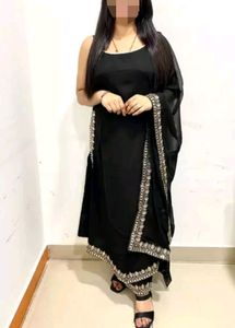 Geogette Embroidery Kurta Palazzo Set  With Duptta