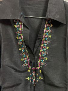 Black Embroidery Short Top