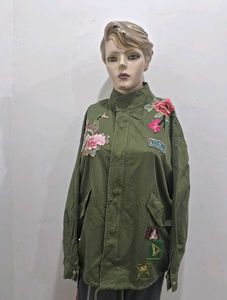 zara Green Floral Embroidered Jacket