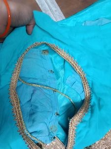 Elegant Turquoise Saree Withblouse Falls And Picco