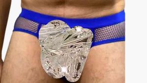 Men&#39;s Blue Mesh Large Fishnet Briefs.