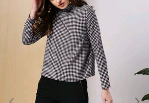 Full Sleeves High Ruffled Neck Top