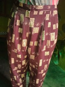 Vintage Patterned High-Waisted Pants