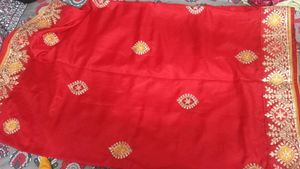 Red And Yellow Saree Without Blouse