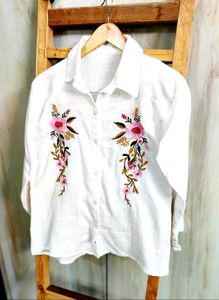 White Embroidery Work Shirt Size-36