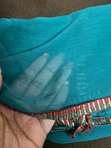 Teal Saree with Decorative Border