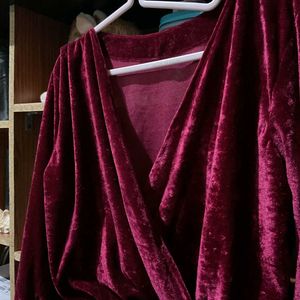 Burgundy Velvet Wrap Top