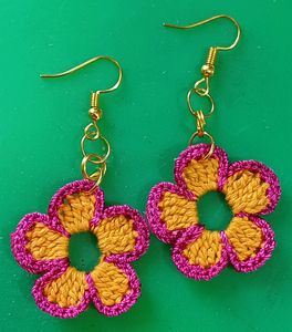 Yellow Pink Chrochet Flower earrings