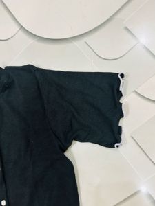 Black Ruffle Trim Button-Up Top