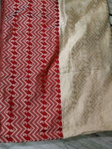 Cream N Red Saree