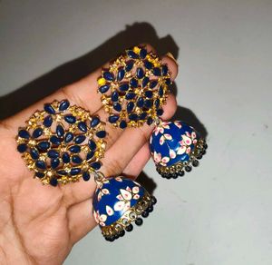 Blue Floral Jhumka Earrings