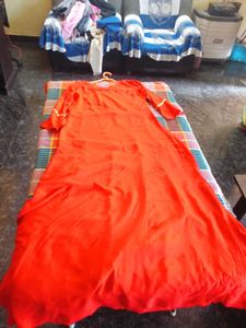 Red &amp; Gold Embroidered Anarkali Dress