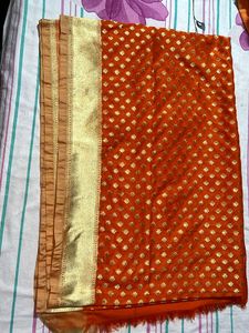 Pure Banarasi Orange &amp; Gold Dupatta