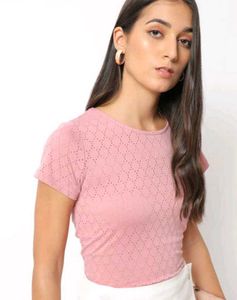 Dusty Rose Eyelet Short Sleeve Top