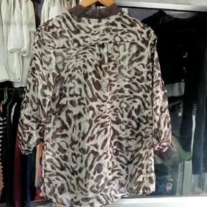 Tie Neck Animal Print