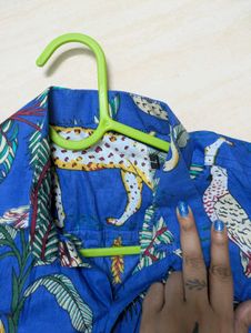 Animal Print Short Sleeve Button-Down