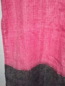 Pink Black Synthetic Cotton Girls Kurta