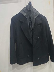Hooded Wool Blend Peacoat