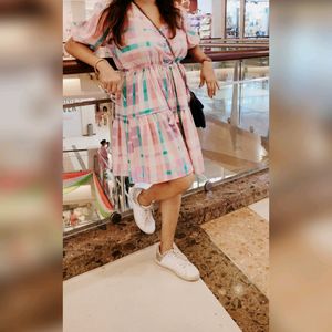 One piece pink And Blue Flared Dress