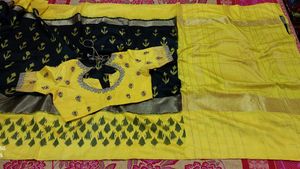 Elegant Yellow &amp; Black Saree