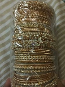 Gold & Pearl Bangle Set