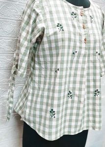 Checkered Embroidered Top
