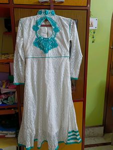 Beautiful White And Sea Green Anarkali