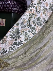 Green Botanical Print Kurta + Dupatta