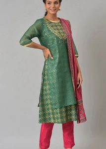 Elegant Green &amp; Pink Kurta Set