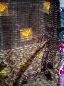 Elegant Brown Floral Print Saree