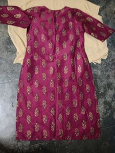 Purple Printed Kurti with Green Pant