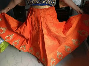 1-TimeUsed Orange Embroidered Lehenga Skirt