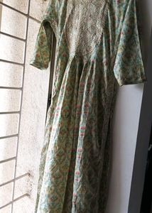 Light Green White Printed Embroidered Kurta