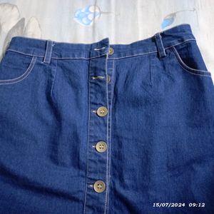 Button Front Denim Skirt