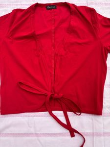 Red Tie Front Top