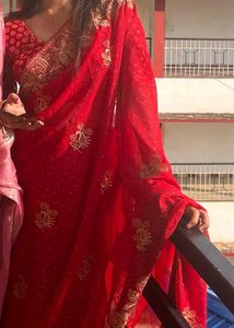 Price Dropped 📢 Red Embroidery Design Saree