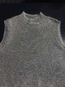 Shimmery Knit Mock Neck Sweater