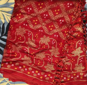 Red Foil Print Soft Cotton Saree