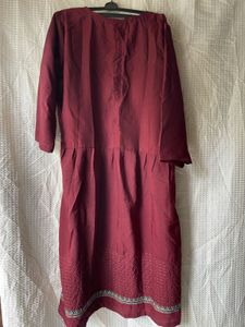 Elegant Maroon Cotton Kurti with Embroidered Hem