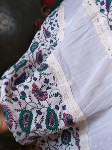Beautiful  White Long Skirt With Printed Flowering Design Also With Lase