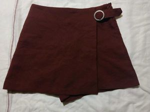 Rust Brown Mini Skirt with Ring Detail